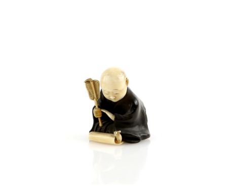 A wood and ivory netsuke of the young Sesshu with the tiny rat at Sokokuji Temple, unsigned, 19th or 20th CenturyProvenance: 