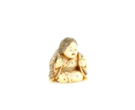 An ivory netsuke of Okame, signed ShogetsuProvenance: The Property of a Lady. From a Private Collection acquired by her Great