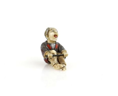 A Yasuaki (Homei) School netsuke of a seated man with articulated tongue and head; signed YasumasaProvenance: The Property of