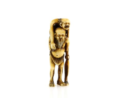 An ivory netsuke of the mythological fishermen, Ashinaga and Tenaga, Meiji Period or laterProvenance: The Property of a Lady.