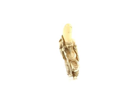 An ivory netsuke of Fukurokuju, holding a staff and gourd flask with his right hand, 7cm highProvenance: The Property of a La