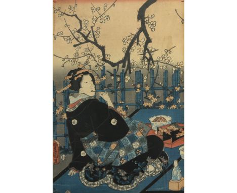 Utagawa Kuniyoshi (1798-1851) two oban from the 47 Ronin on the Ryogoku Bridge triptych; together with two Utagawa Toyokuni I