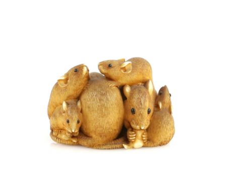 An ivory okimono of a group of rats, 5cm wide, 20th CenturyProvenance: The Property of a Lady. From a Private Collection acqu