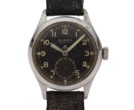 Buren - Gentleman's Grand Prix 'Dirty Dozen' British military issue wristwatch, having a black dial with white Arabic hour ma