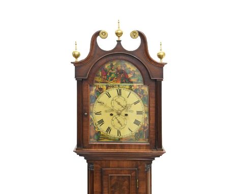 Early 19th century Scottish mahogany-cased 8-day painted dial longcase clock, W. Young, Dundee, circa 1830, the named 13-inch