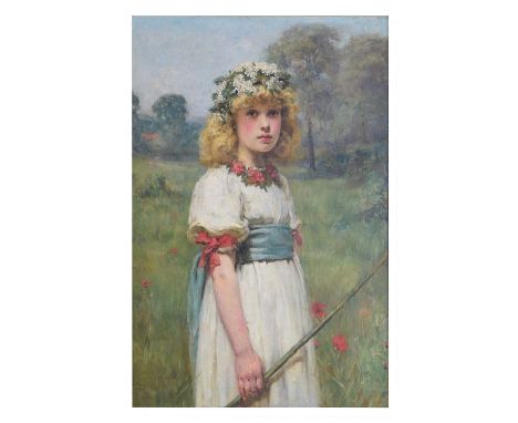 Early 20th century English School - Oil on canvas - Three-quarter length portrait of a girl in a poppy field, signed 'J.C. Pr