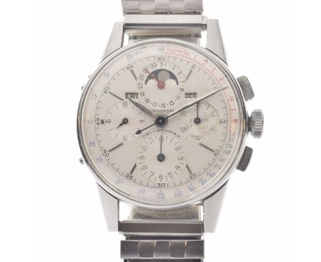 Universal Genève - Gentleman's Tri-Compax chronograph wristwatch, stainless steel case, having rectangular pushers, and calen