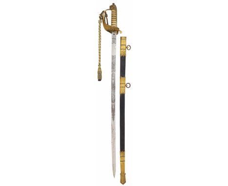 WW1 Period Royal Navy Reserve Officer Sword.  A scarce RNR example of the 1827 pattern with a 31 inch blade with etched decor