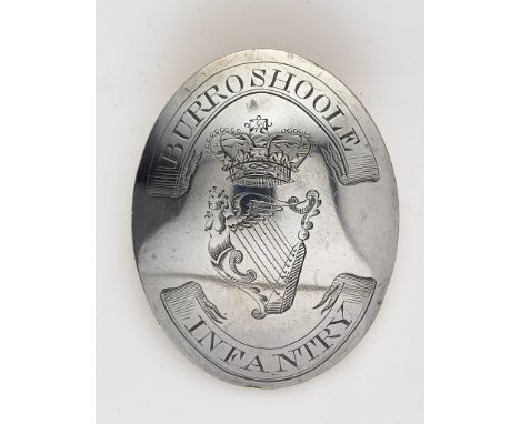 Irish. Burroshoole Infantry George III shoulder belt plate circa 1808  Fine rare unmarked silver oval plate, by JT (believed 