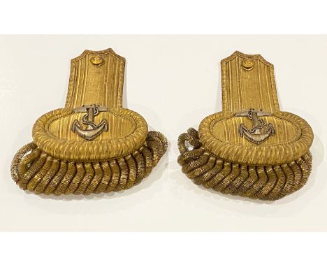 Royal Navy Full Dress Epaulettes. A good pair tailored by Gieves Limited for a junior Officer. Within the bullion crescent a 