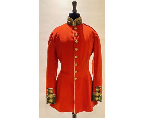 66th (Berkshire) Regiment 1856 Pattern Victorian Officer Tunic.  A rare example of scarlet melton cloth, with green facings t