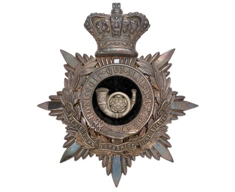 King Own Yorkshire Light Infantry Volunteer Victorian Officer helmet plate circa 1887-1901.  Fine silvered crowned star mount