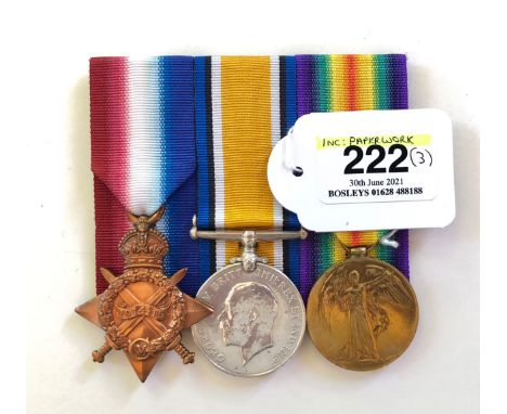 WW1 West Riding Regiment POW Group of Three Medals.  Awarded to 3-11957 PTE T. WHALLEY W.RID.R. Comprising: 1914/15 Star (PTE