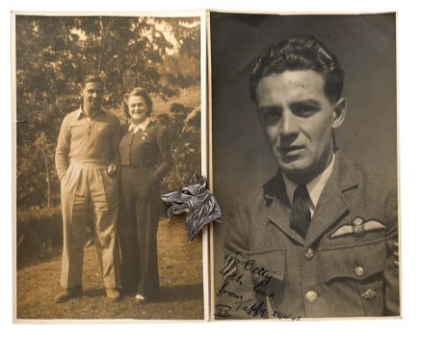 WW2 RAF 34 Squadron RAF Unofficial Squadron Uniform Badge.  A very rare example of the unofficial silver Wolf Head badge worn
