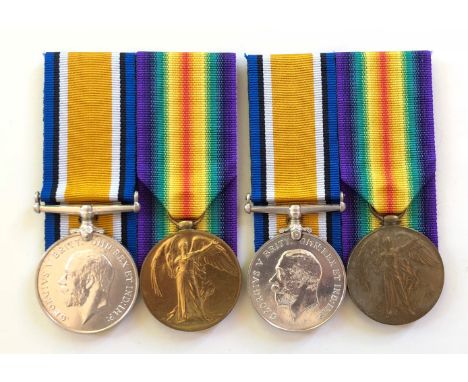 WW1 West Yorkshire &amp; Norfolk Regiments Medal Groups.  Two Pairs of medals comprising: British War Medal and Victory Medal