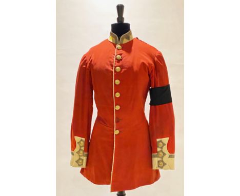 26th (Cameronians) Regiment 1856 Pattern Victorian Officer Tunic.  A rare example of scarlet melton cloth, with yellow facing