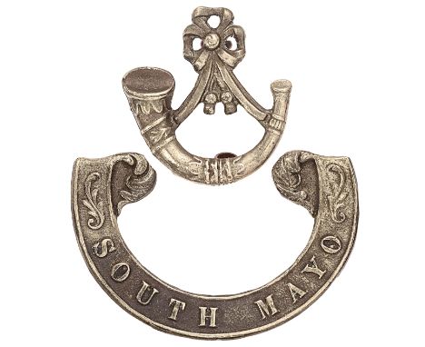 Irish South Mayo Rifles Militia Victorian scroll pattern forage cap badge circa 1858-74. Good scarce die-stamped white metal 
