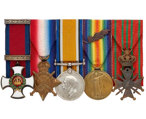 WW1 York &amp; Lancs Regiment DSO, MID Belgium Croix de Guerre Group of Five Medals  A fine Great War group awarded to Lieute