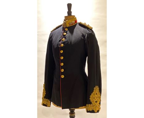 Royal Artillery Victorian Officer Full Dress Tunic.  A good example of dark blue melton cloth with scarlet collar, mounted wi