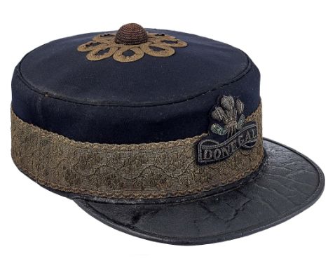 Irish. Prince of Wales Own Donegal Militia Victorian Officer peaked forage cap c1855-81. Good rare dark blue cloth kepi style