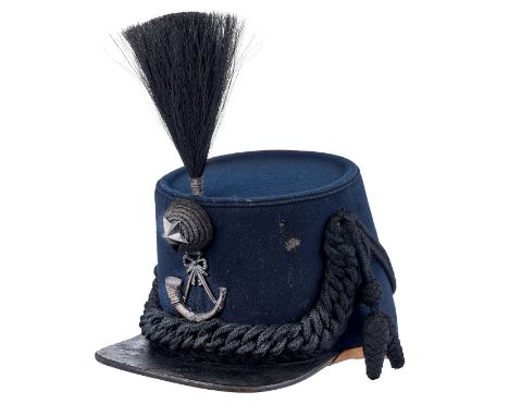 Scottish. Cameronians (Scottish Rifles) Rifleman Shako.  A good pre-WW1 example, black cloth with black cord lines forming a 