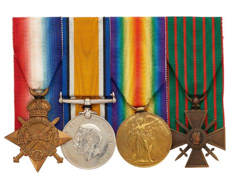 WW1 7th Bn King Own Regiment French Croix de Guerre Group of Four Medals. Awarded to 1-11991 Private Arthur Claxton Royal Lan