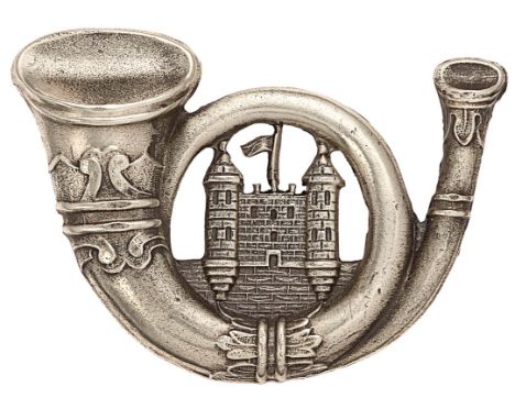 Irish Fermanagh Light Infantry Militia Victorian glengarry badge circa 1874-81. Good scarce die-stamped white metal curled bu