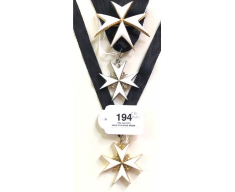 Insignia Medals of Knight of the Order of St. John Neck &amp; Breast Star. Comprising: neck badge, with gilt insignia between