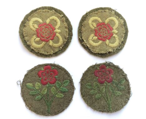 55th Division pair and Army of Occupation pair of cloth formation signs. Interwar 55th Division: Red Rose with green stem, re