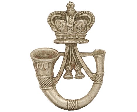 Irish. Armagh Light Infantry Militia Victorian glengarry badge circa 1874-81.  Good scarce die-stamped white metal crowned st