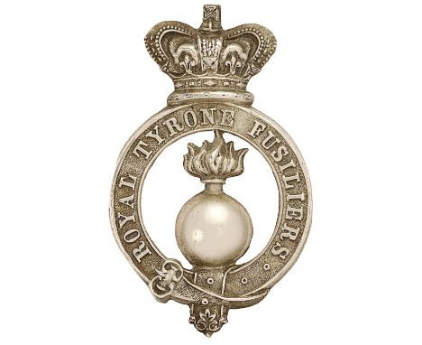 Irish Royal Tyrone Fusiliers Militia Victorian glengarry badge circa 1874-81.  Good scarce die-stamped white metal crowned st
