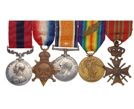 WW1 7th BN Norfolk Regiment DCM, MID, Belgium Croix de Guerre Group of Five Medals.  A fine original group mounted as origina