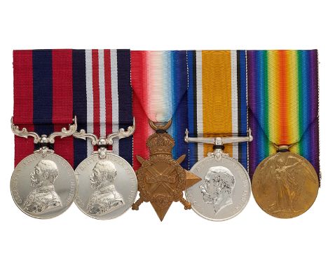 WW1 24th (2nd Sportsman) Bn Royal Fusiliers Casualty DCM, MM Group of Five Medals.  Awarded to Company Sergeant Major Frederi