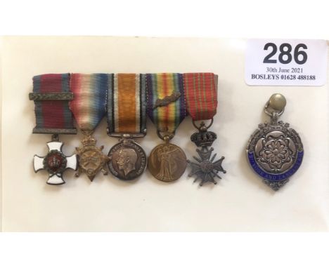 WW1 York &amp; Lancs Regiment Attributed DSO, MID Croix de Guerre Miniature Medal Group.  This group is attributed to Lieuten