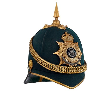 Somerset Light Infantry 1878 pattern Officer helmet.  A good post 1901 example of the Home Service Pattern Green cloth helmet