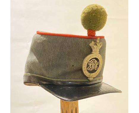 Berkshire Rifle Volunteers Victorian Officer shako circa 1860. A good rare example with grey cloth body and crown with patent