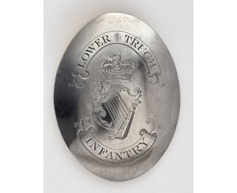 Irish. Lower Trough Infantry George III shoulder belt plate circa 1803-05.  Fine rare unmarked silver oval plate incised with