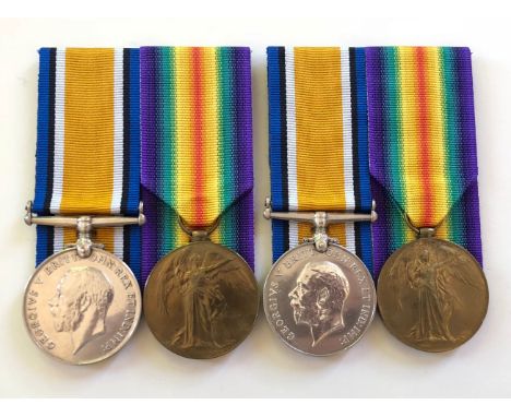 WW1 Manchester &amp; Loyal North Lancashire Regiments Medal Groups.  Two Pairs of medals comprising: British War Medal and Vi