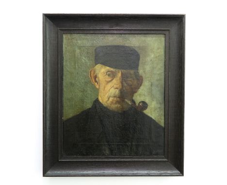 Depicting portrait of man with pipe, 38 x 46 cm.