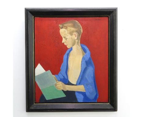 (1916 - 1994), depicting portrait of boy with book, 60 x 70 cm.