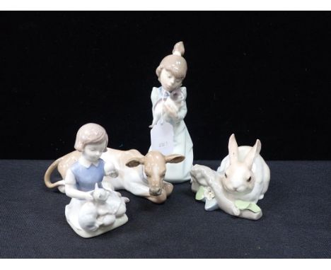 LLADRO: A COLLECTION girl with cat, another girl with cat, cow and rabbit (4)