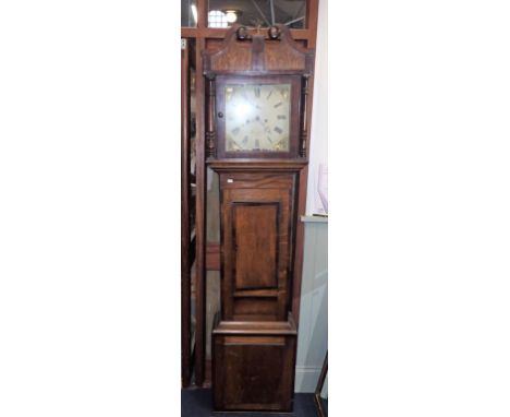 A 19TH CENTURY OAK AND MAHOGANY BANDED EIGHT-DAY LONGCASE CLOCK by Eames, Arlesford, painted dial 200cm high approx (needs at