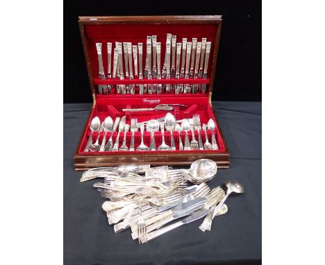 A CASED CANTEEN OF CUTLERY with other silver plated cutlery
