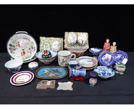 AN EROTIC ENAMEL LIDDED JAR and a collection of other Asian ceramics and other items