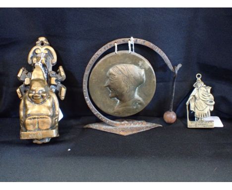 WITCHCRAFT INTEREST: DOLLY PENTREATH BRASS DOOR KNOCKER 9cm, together with another brass door knocker and witches dinner gong