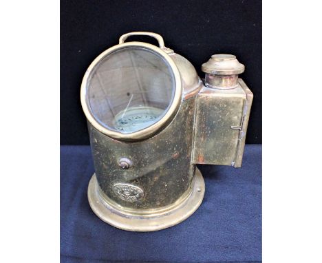 A SHIP'S BRASS BINNACLE COMPASS Harvie and Co Glasgow (with lamp)