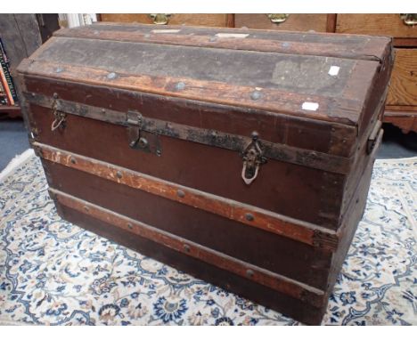 A VICTORIAN DOME-TOPPED TRAVELLING TRUNK 86cm wide