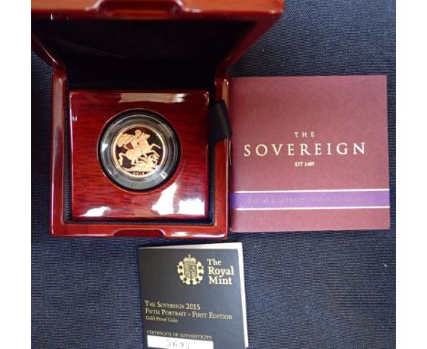 GOLD SOVEREIGN 2015 FIFTH PORTRAIT, FIRST EDITION encapsulated and cased