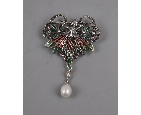 Silver and enamel Art Nouveau style pendant 