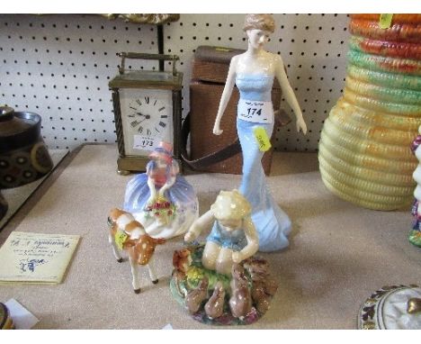 A Royal Doulton figure, Diana, Royal Worcester Woodland Dance, Royal Doulton Monica and Beswick calf